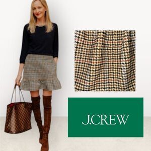 J.Crew Houndstooth Plaid Ruffle Wool Blend Mini Skirt Brown Size 4 J4493